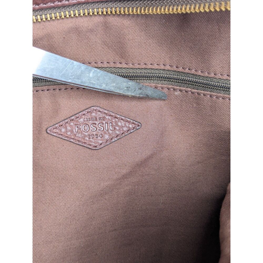 Fossil Leather Tote Shoulder Bag Satchel Brown Medium Preston Purse Zip Around - Picture 13 of 13